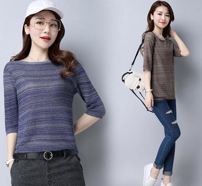 【夏季短款鏤空薄款針織衫女套頭大碼寬松空調(diào)衫中袖T恤上衣蝙蝠衫】?jī)r(jià)格_廠家_圖片 -