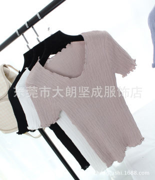 2016韓版麻冰絲波浪邊V領針織衫 夏日女性的優雅之選